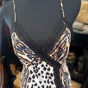 Elegant Leopard Print Chemise with Black Lace